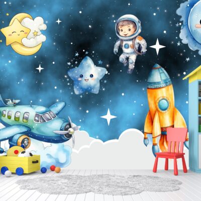 Fototapeta kosmos, rakieta, kosmonauta, gwiazdy i księżyc