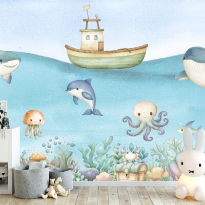 Fototapeta morze podwodny świat statek delfin wieloryb żółw