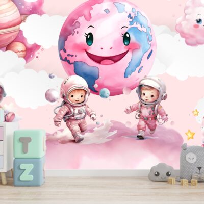 Fototapeta Mali Kosmonauci w Przestrzeni rakieta planety