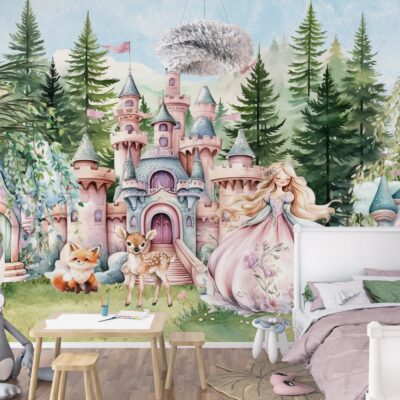 Fototapeta księżniczka i zwierzęta leśne w bajkowym świecie